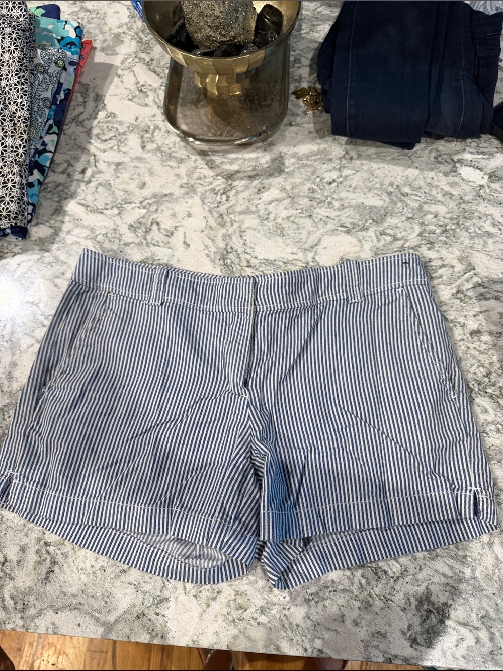 New York & company 6 Striped Blue and White Women’s Cotton Shorts
